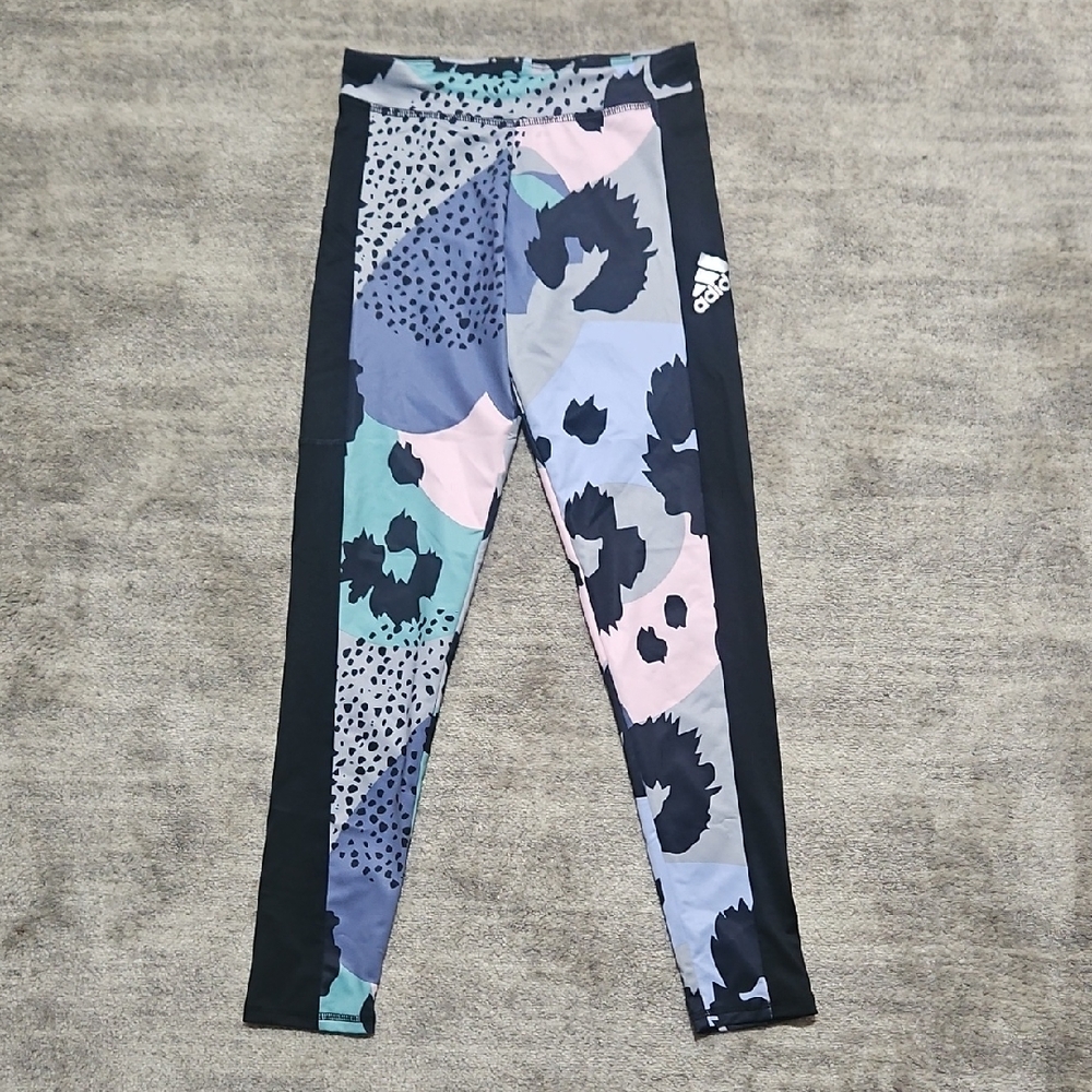 adidas Kids Floral Patterned Leggings - Blue, Pink, Black